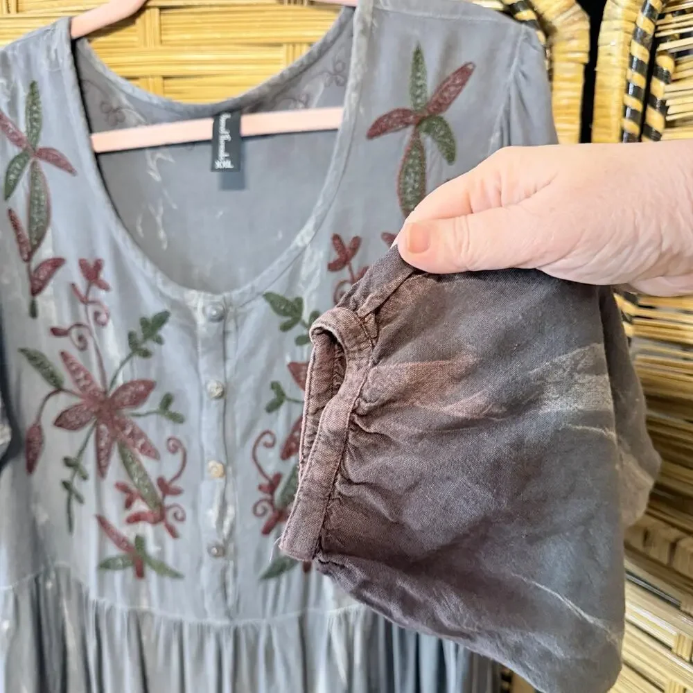 Sacred threads long sleeve boho ombré floral embroidered dress XXL gray maroon - Picture 9 of 9